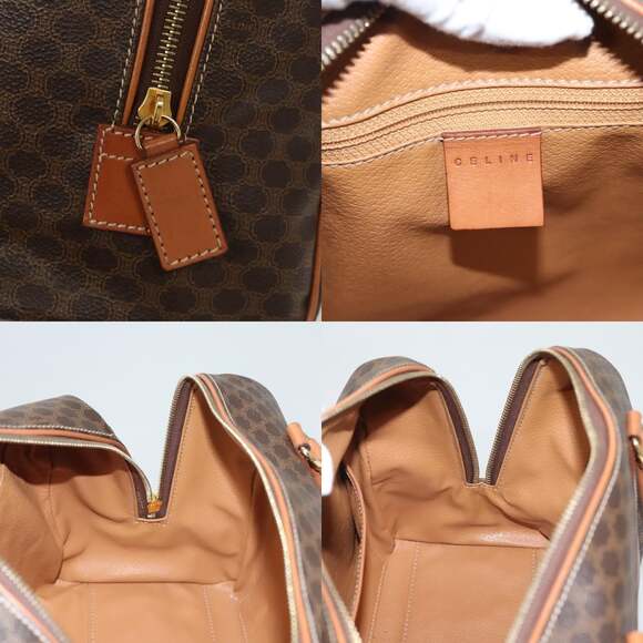 CELINE Macadam Canvas Hand Bag Pvc Leather Brown Gold - Picture 12 of 13